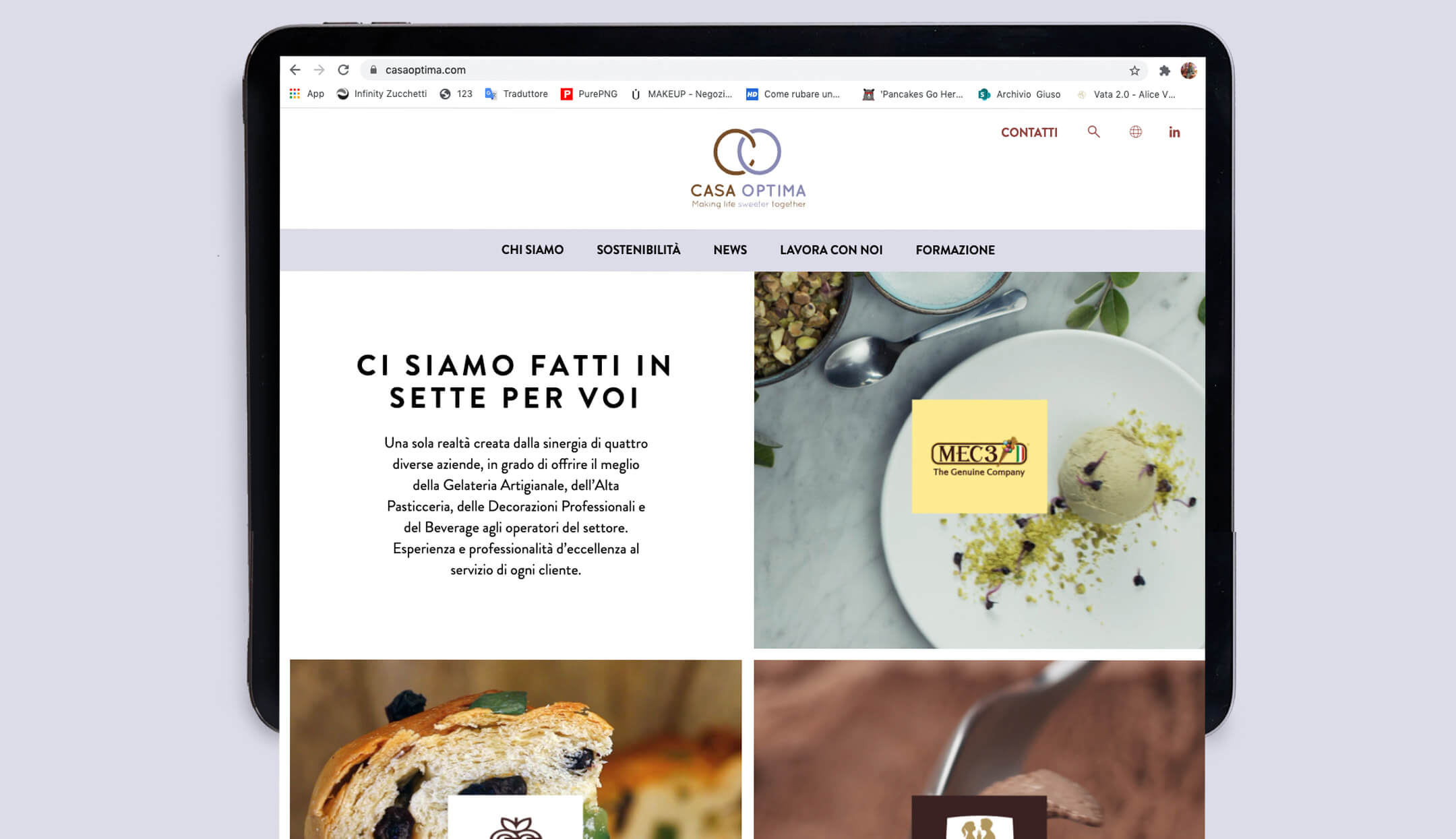 Tablet dove si visualizza una pagina del sito Casa Optima