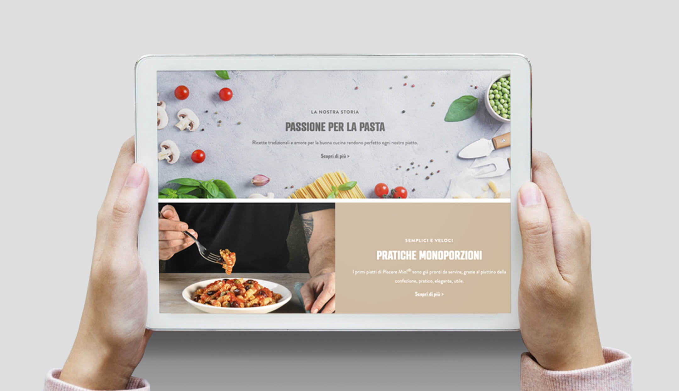 Schermata sito Piacere mio! su tablet