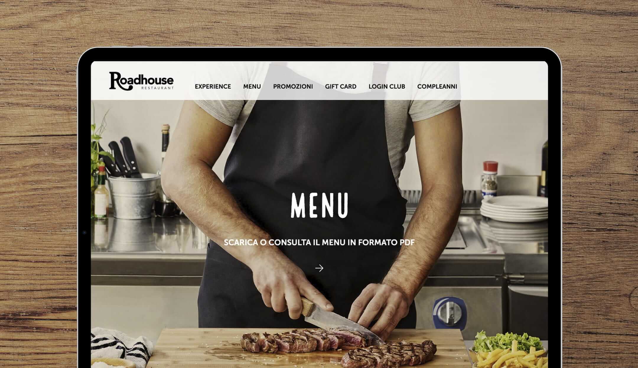 Schermata sito Roadhouse su tablet